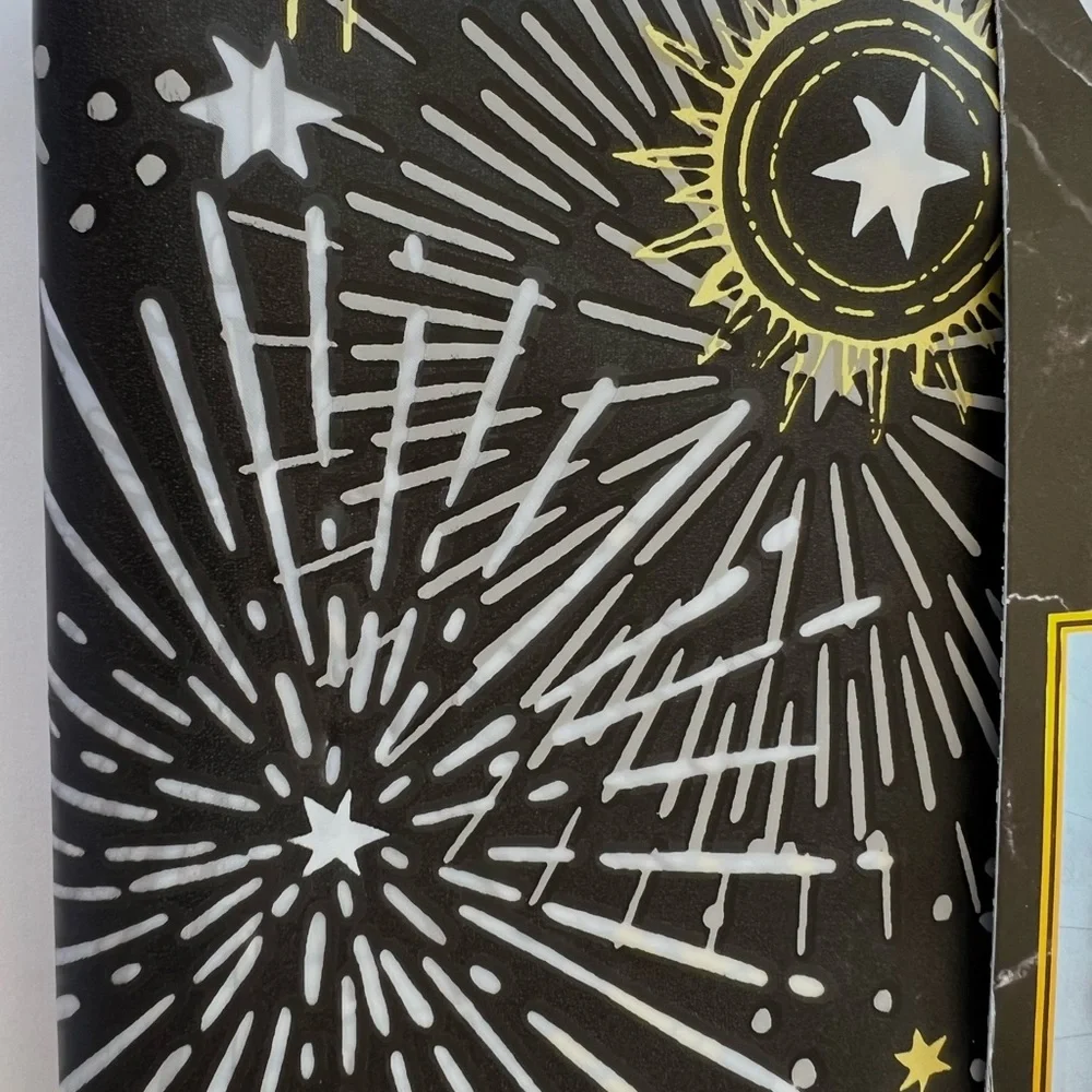 Cosmic Sun Moon Stars Peva Shower Curtain Black Gold White Mystical